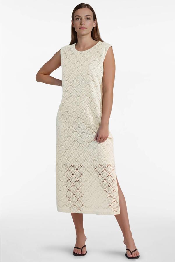 VILA broderie midijurk ecru