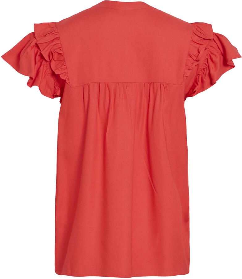 VILA broderie top met ruches rood - Foto 2