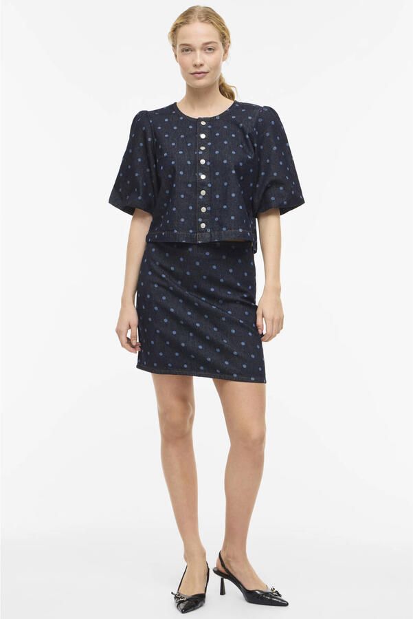 VILA denim gebloemde blouse dark blue denim - Foto 3