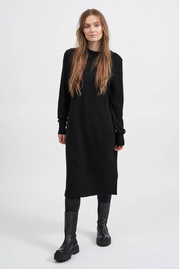 Vila Knielange gebreide jurk met zijsplitten model 'Viril'