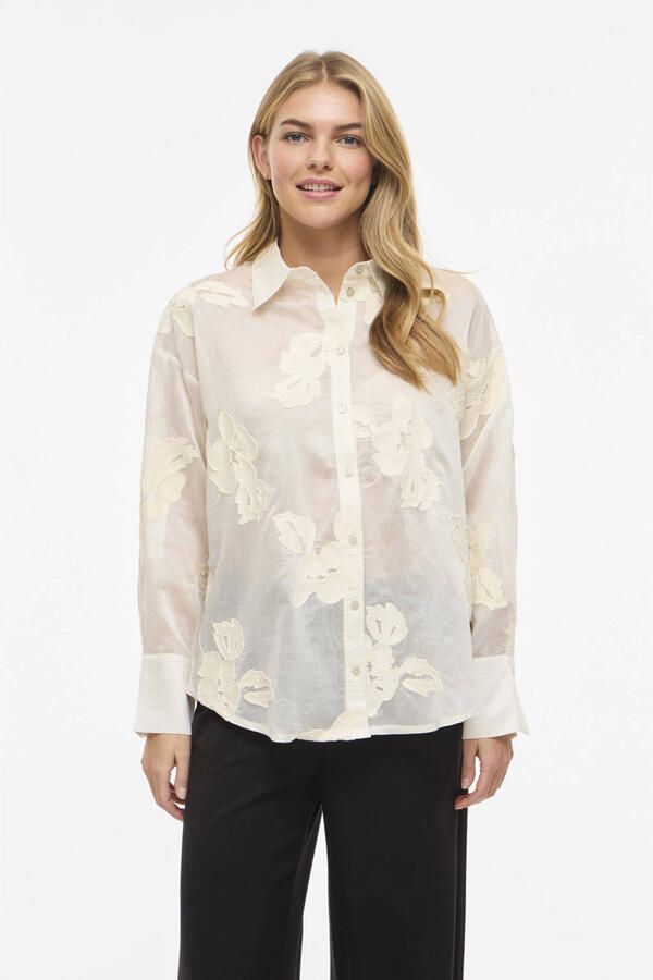 VILA gebloemde blouse ecru