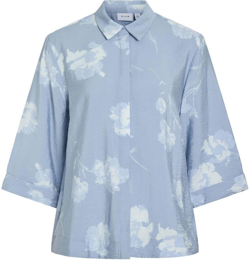 VILA gebloemde blouse grijsblauw