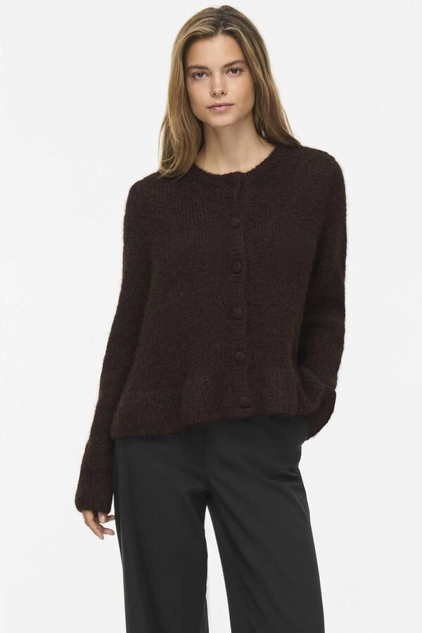 VILA gebreid gemêleerd vest met peplum donkerbruin