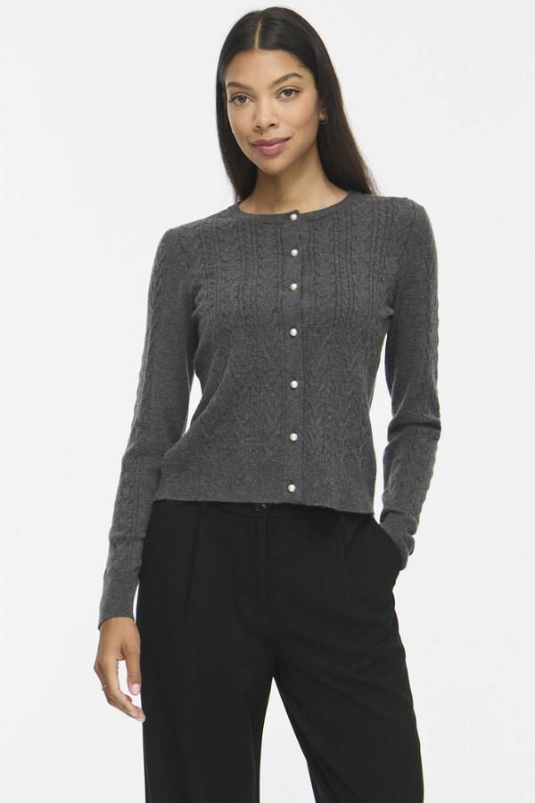 VILA gebreid vest met kabels grijs