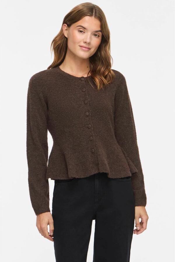 VILA gebreid vest met peplum donkerbruin