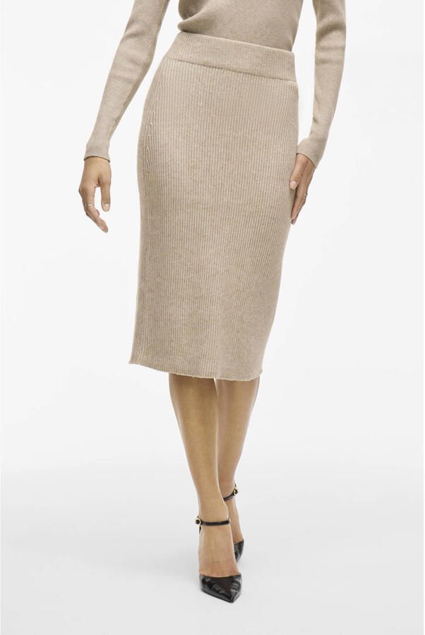 VILA gebreide midi rok VIRIL beige