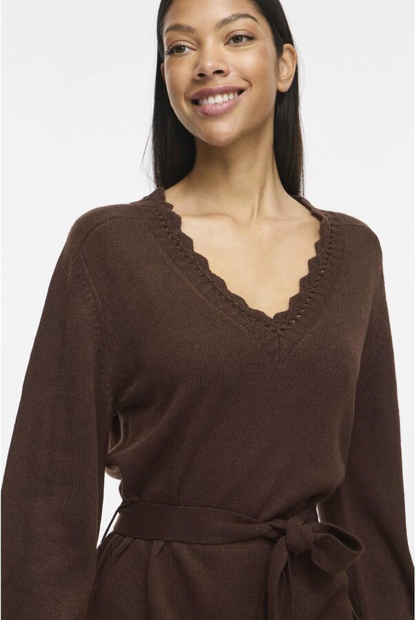 VILA gebreide mini jurk met ceintuur donkerbruin