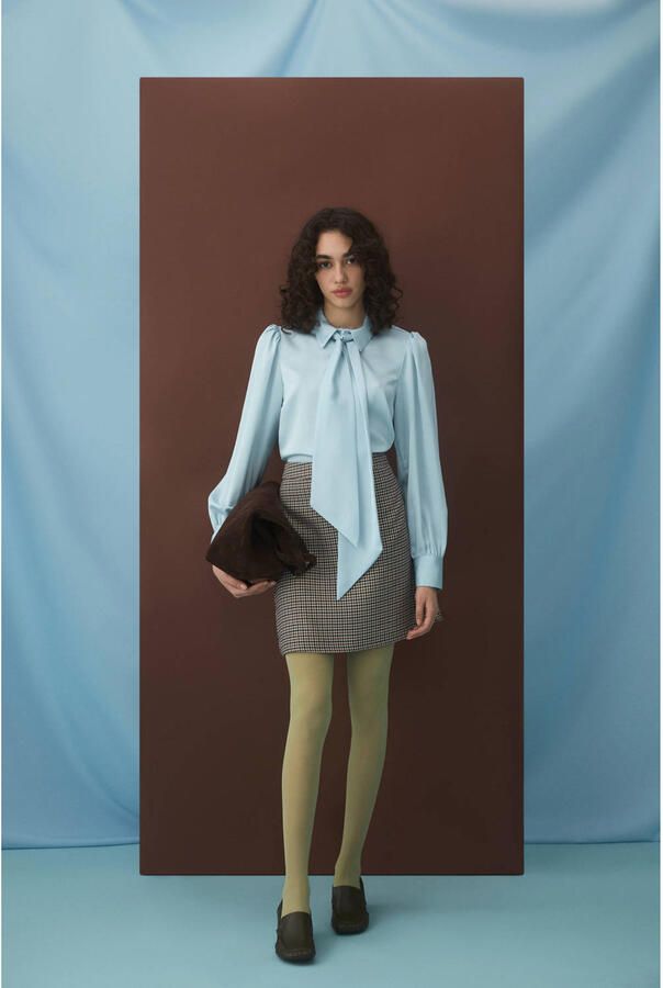 VILA geruite mini rok beige - Foto 3