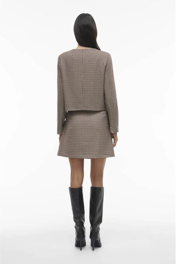 VILA geruite mini rok beige - Foto 3
