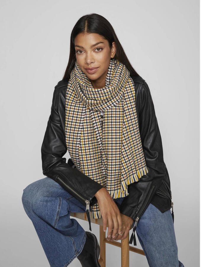 VILA geruite sjaal VIDEBREE geel zwart