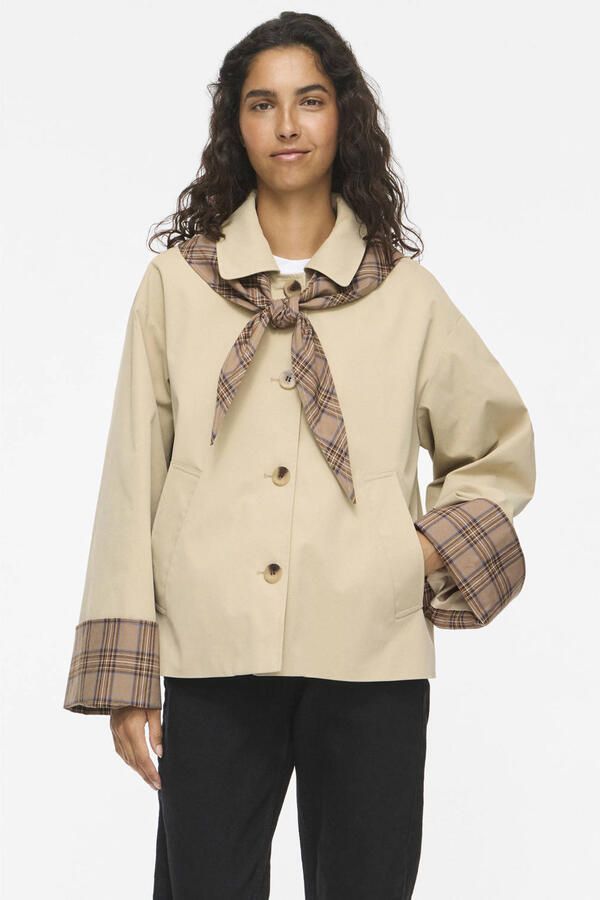 VILA geruite trenchcoat beige