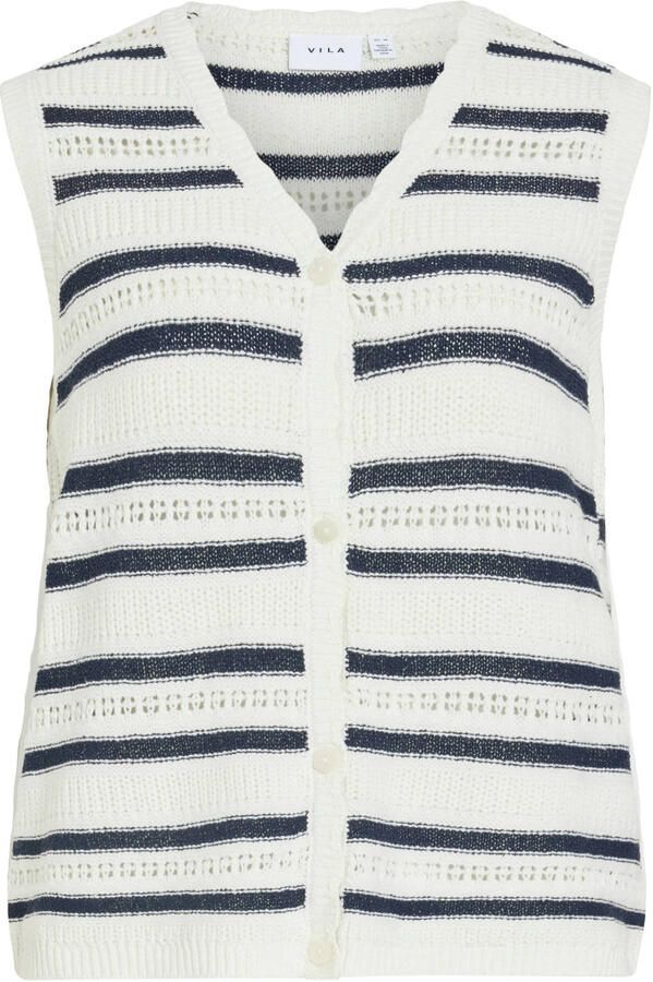 VILA gestreepte gilet wit gebreid