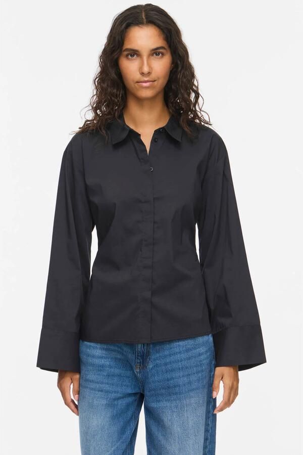VILA getailleerde blouse met ceintuur zwart