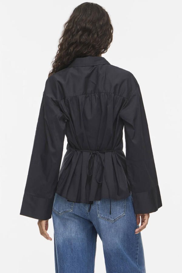 VILA getailleerde blouse met ceintuur zwart - Foto 3
