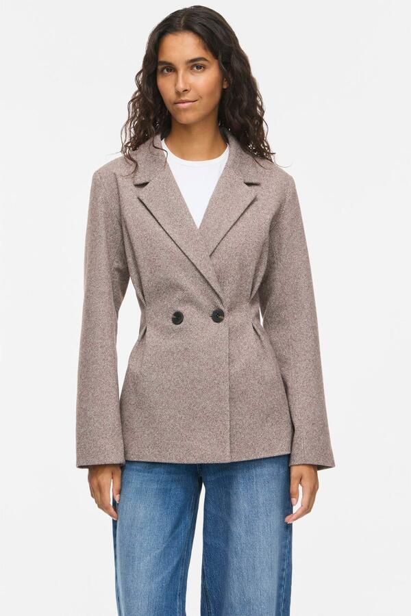 VILA getailleerde gemêleerde blazer met plooien bruin ecru