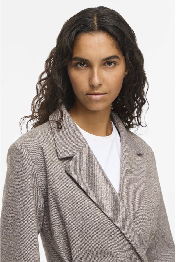 VILA getailleerde gemêleerde blazer met plooien bruin ecru - Foto 3