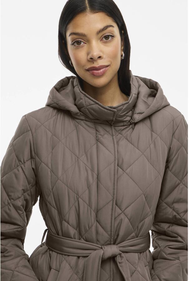 Vila Lange jas van imitatiebont VIKANTE QUILTED L S COAT NOOS