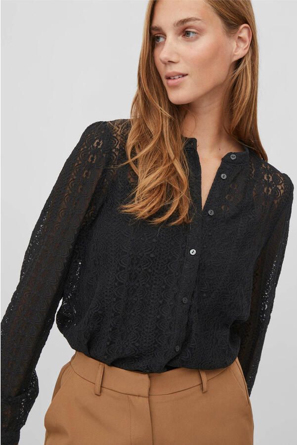 VILA geweven blouse VICHIKKA met kant zwart