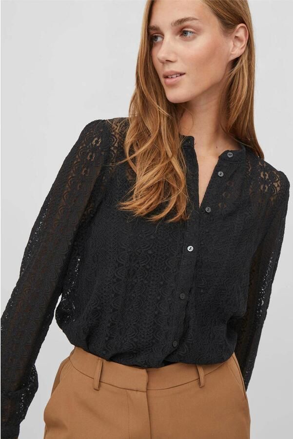 VILA geweven blouse VICHIKKA met kant zwart