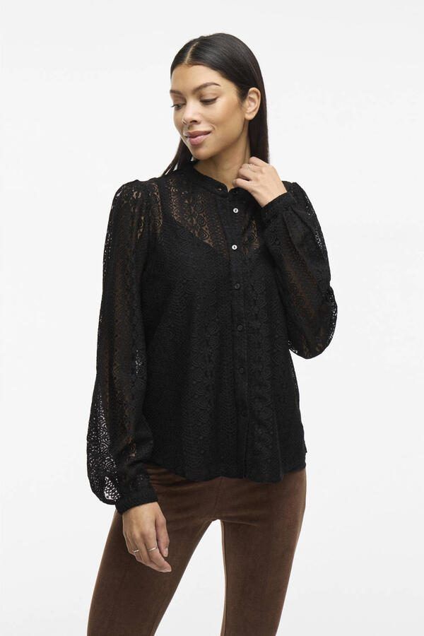 VILA geweven blouse VICHIKKA met kant zwart - Foto 2