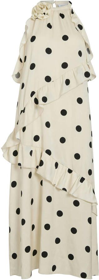 VILA halter midi jurk met stippen en ruches ecru