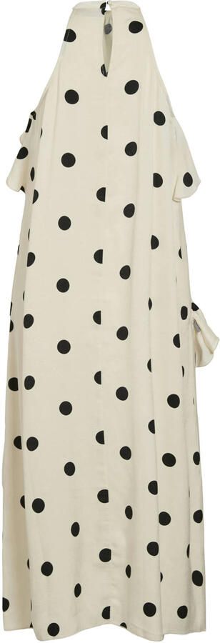 VILA halter midi jurk met stippen en ruches ecru - Foto 2