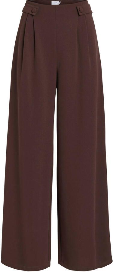 VILA high waist pantalon met plooien donkerbruin
