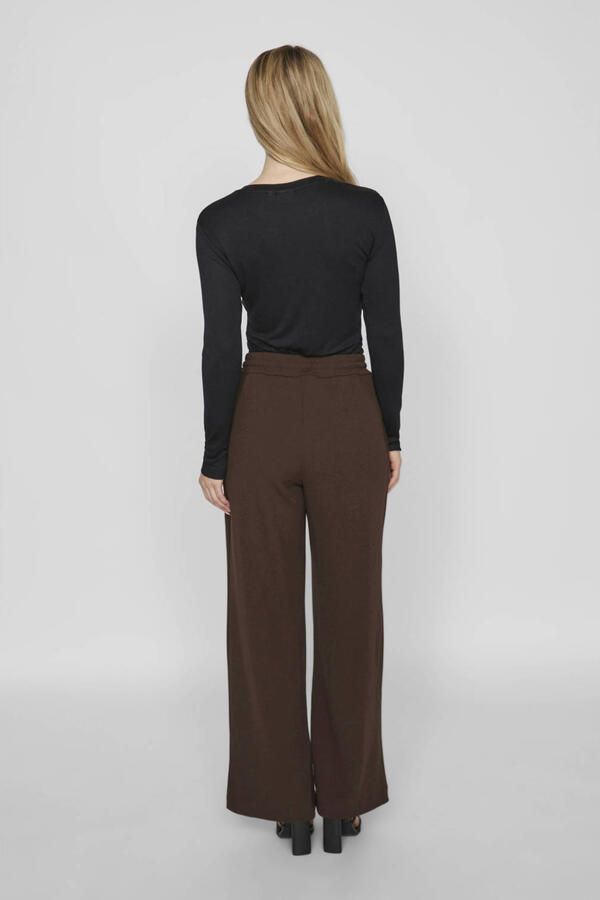 VILA high waist wide leg broek VICLUA donkerbruin