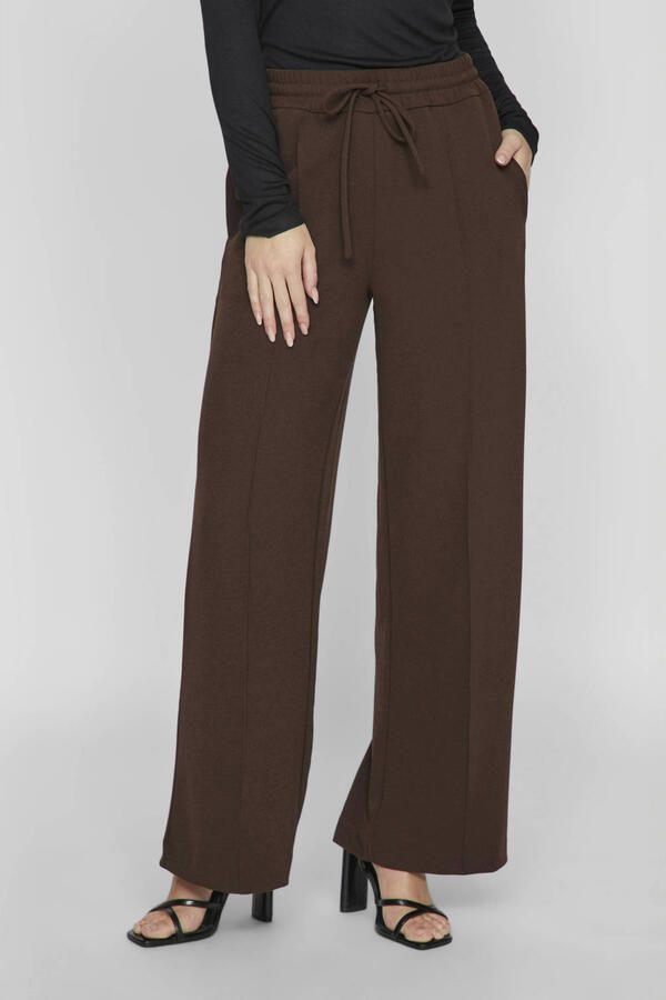 VILA high waist wide leg broek VICLUA donkerbruin
