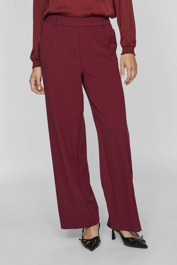 VILA high waist wide leg broek VIVARONE donkerrood