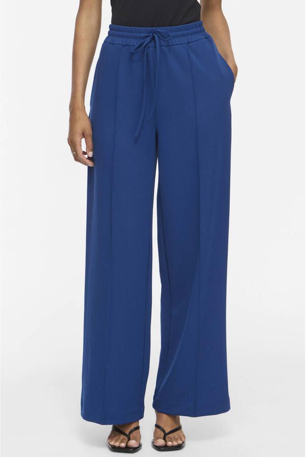 VILA high waist wide leg gebreide casual broek blauw