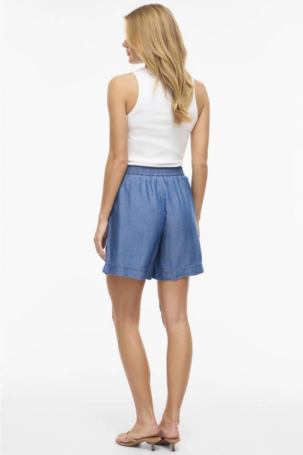 VILA high wide leg korte broek mediumblauw - Foto 3