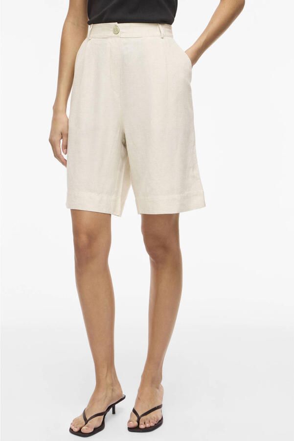 VILA high waist bermuda short met linnen ecru