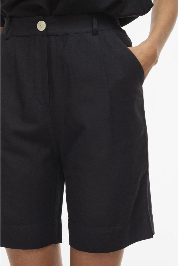 VILA high waist bermuda short met linnen zwart - Foto 2
