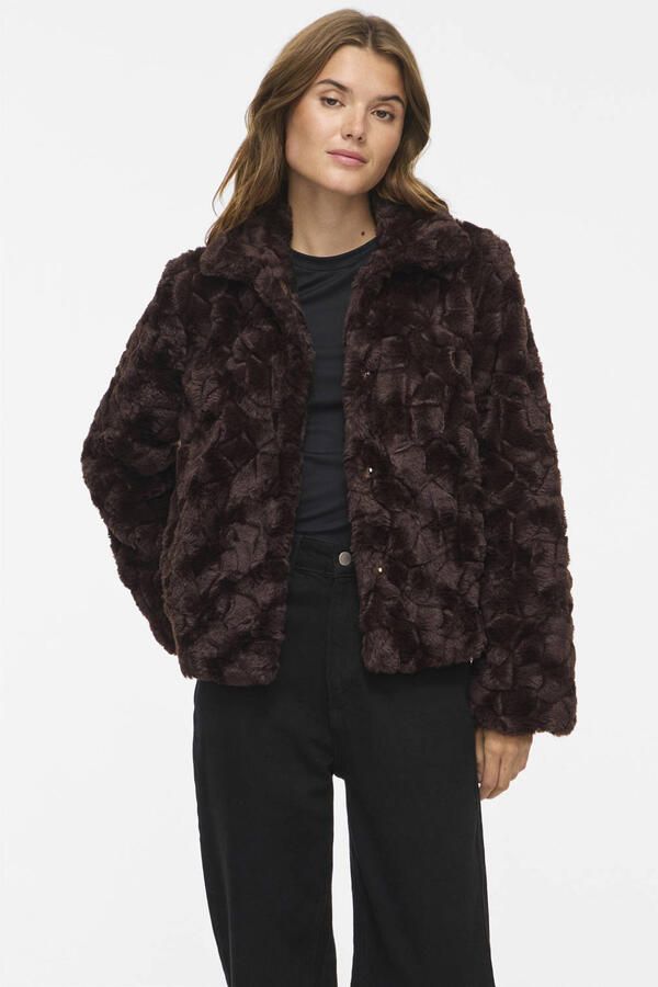 VILA imitatiebont faux fur jas donkerbruin