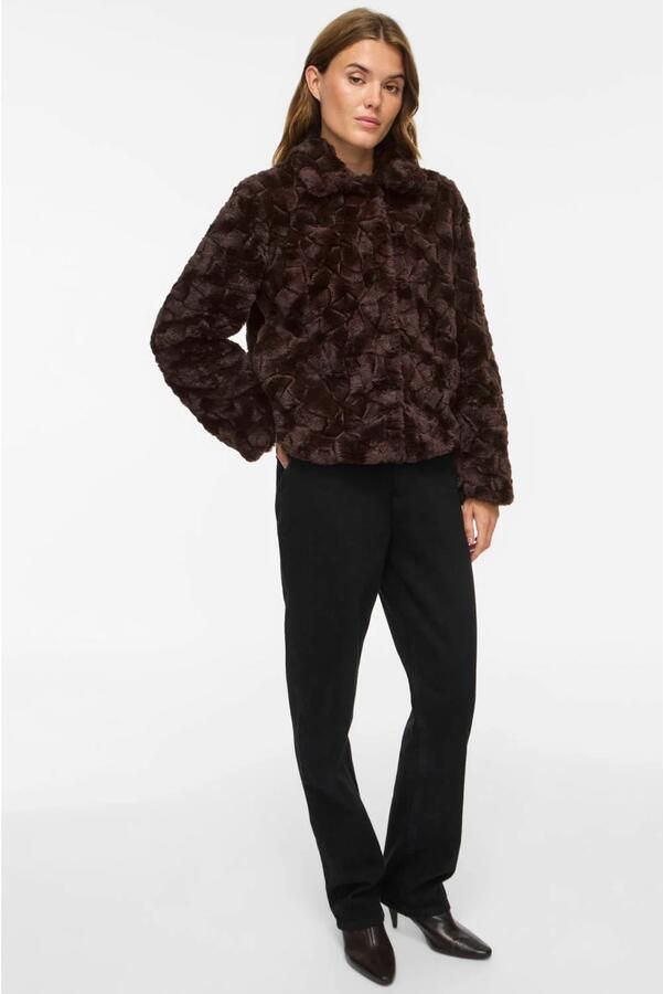 VILA imitatiebont faux fur jas donkerbruin - Foto 2