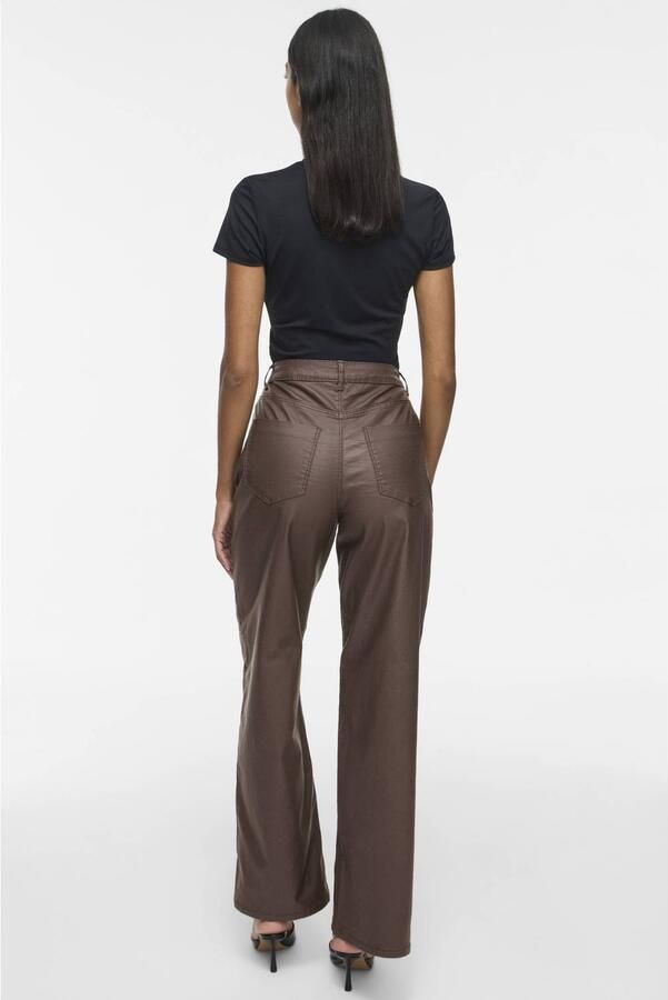 VILA imitatieleren high waist coated broek donkerbruin - Foto 2