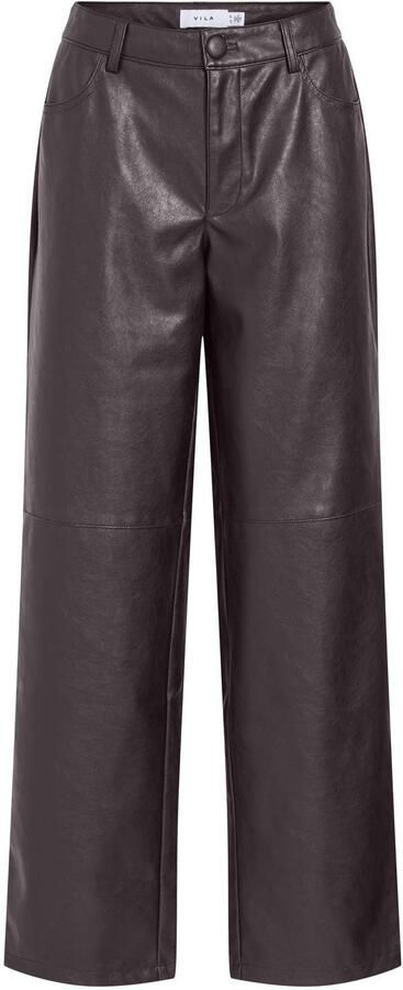 VILA imitatieleren straight leg coated broek donkerpaars