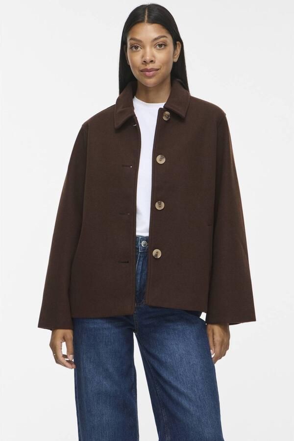Vila relaxed fit lange jas met platte kraag model 'Claudia'