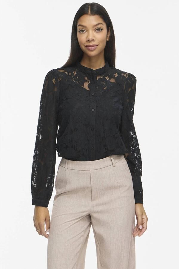 VILA kanten semi-transparante blouse zwart