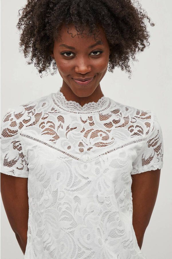 Vila Wit Bedrukt T-Shirt met Korte Mouwen White Dames