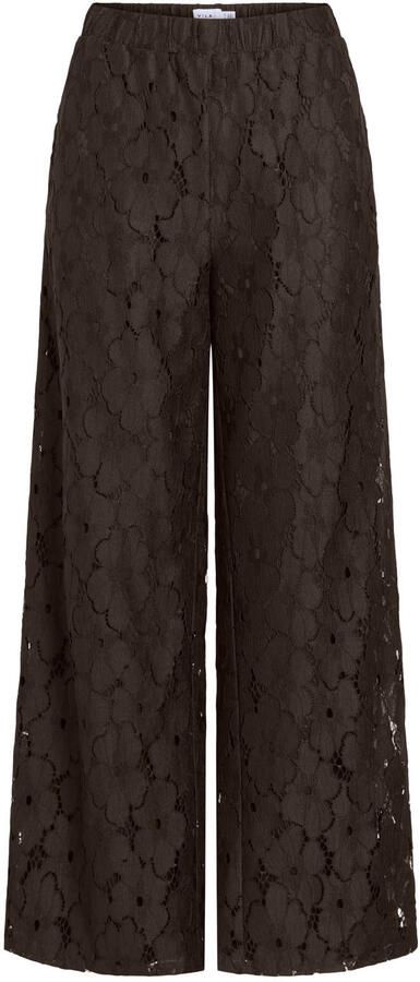 VILA kanten wide leg semi-transparante broek donkerbruin