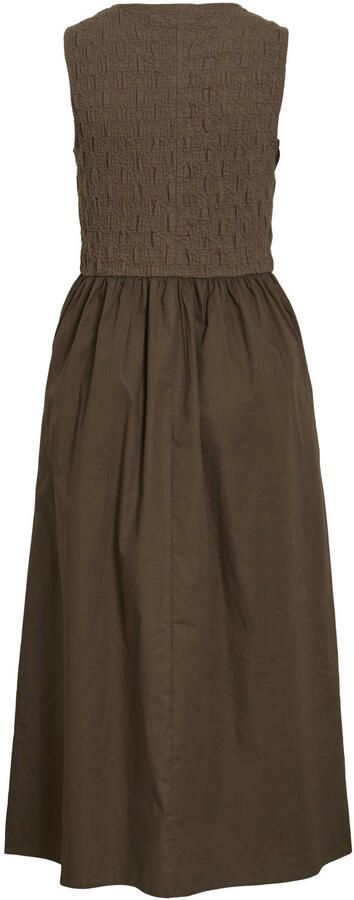 VILA katoenen jacquard midi jurk donkerbruin