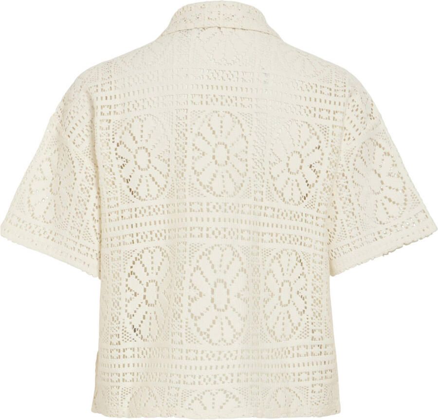 VILA katoenen loose fit blouse met crochet ecru - Foto 3