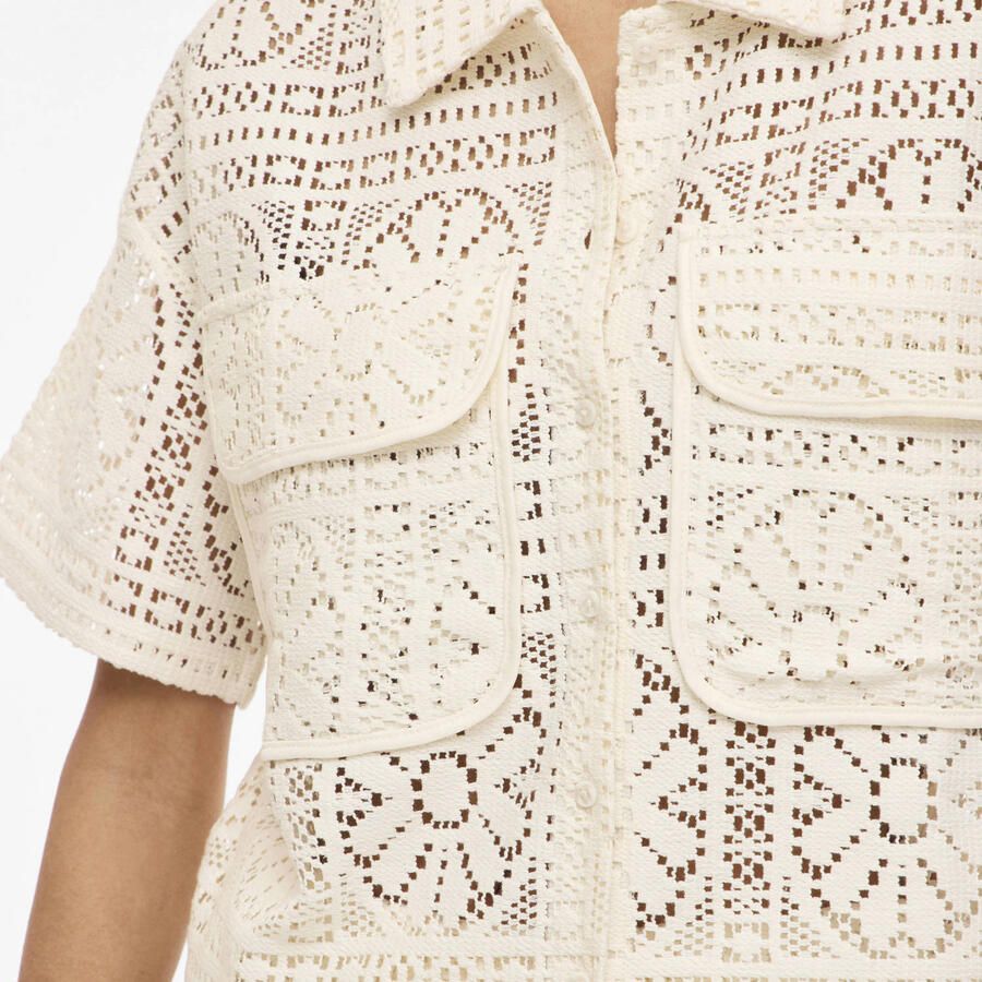 VILA katoenen loose fit blouse met crochet ecru - Foto 2