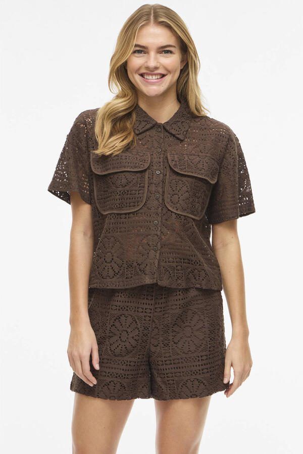 VILA katoenen loose jacquard top bruin