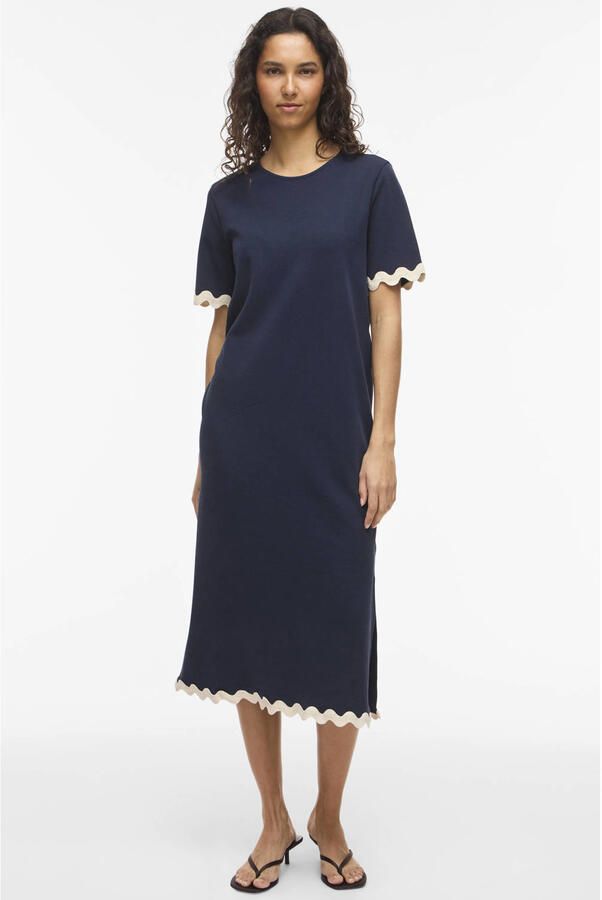VILA katoenen midi T-shirtjurk donkerblauw