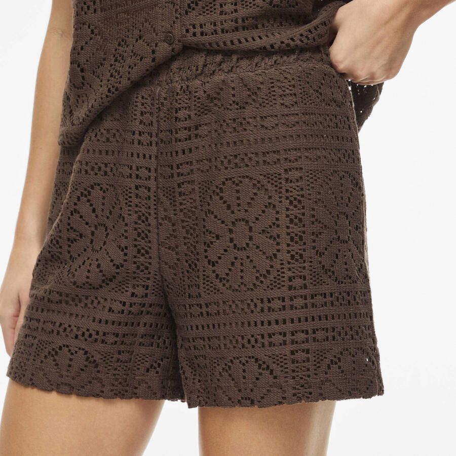 VILA katoenen regular fit jacquard short bruin - Foto 2