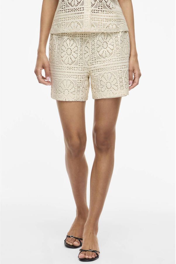 VILA katoenen regular fit jacquard short ecru