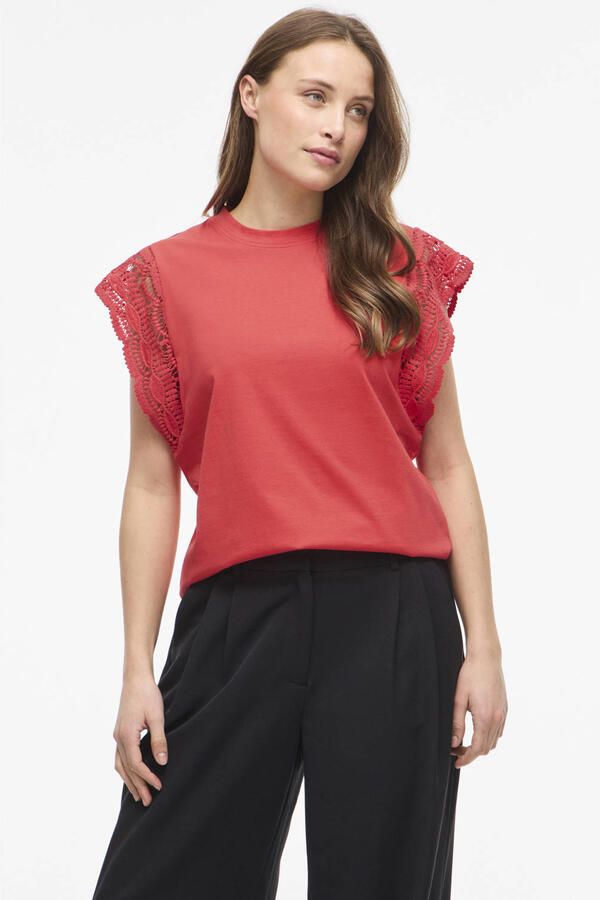 VILA katoenen regular fit top rood